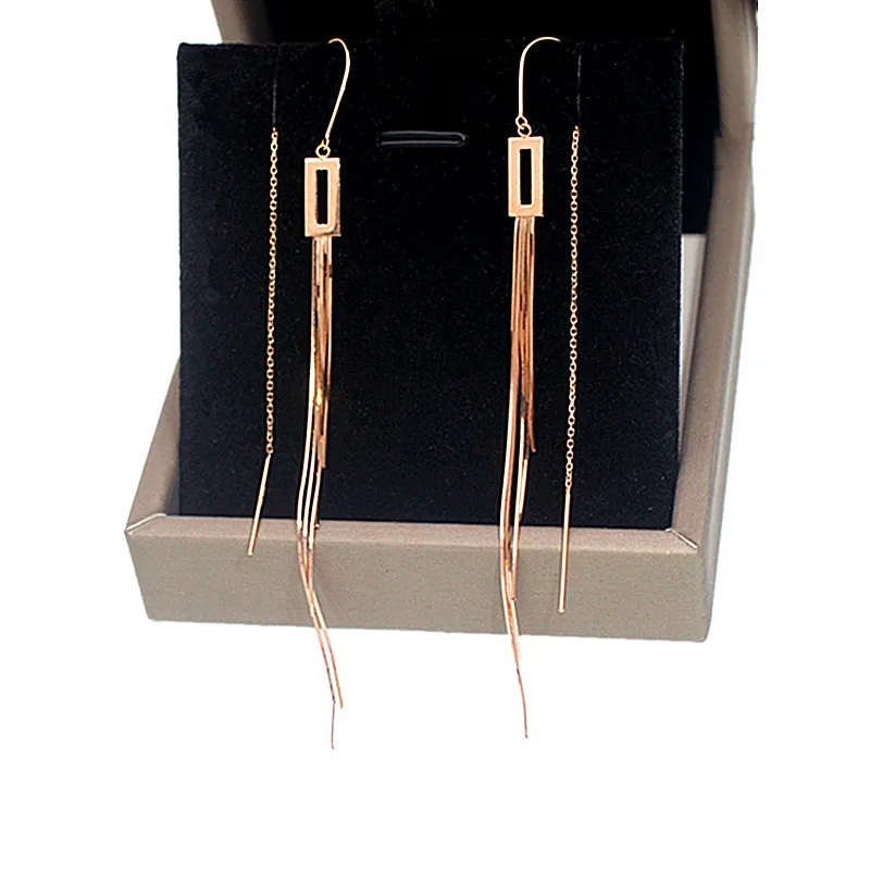 Fashion new 585 purple gold square soft chain Ear line14K rose gold earrings for women exquisite gift engagement accessories