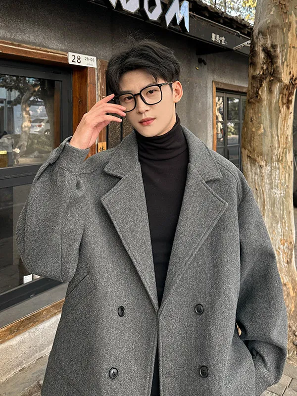 

TANGZ STUDIO Мужское зимнее шерстяное пальто с американским воротником, утепленное, свободного кроя, модная верхняя одежда