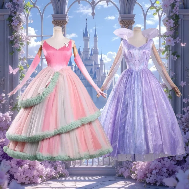 

Movie Witch Cosplay Glinda Costume Wizard Medieval Style Gown New Pink and Purple Long Elegant Dress Princess Outfits for Women