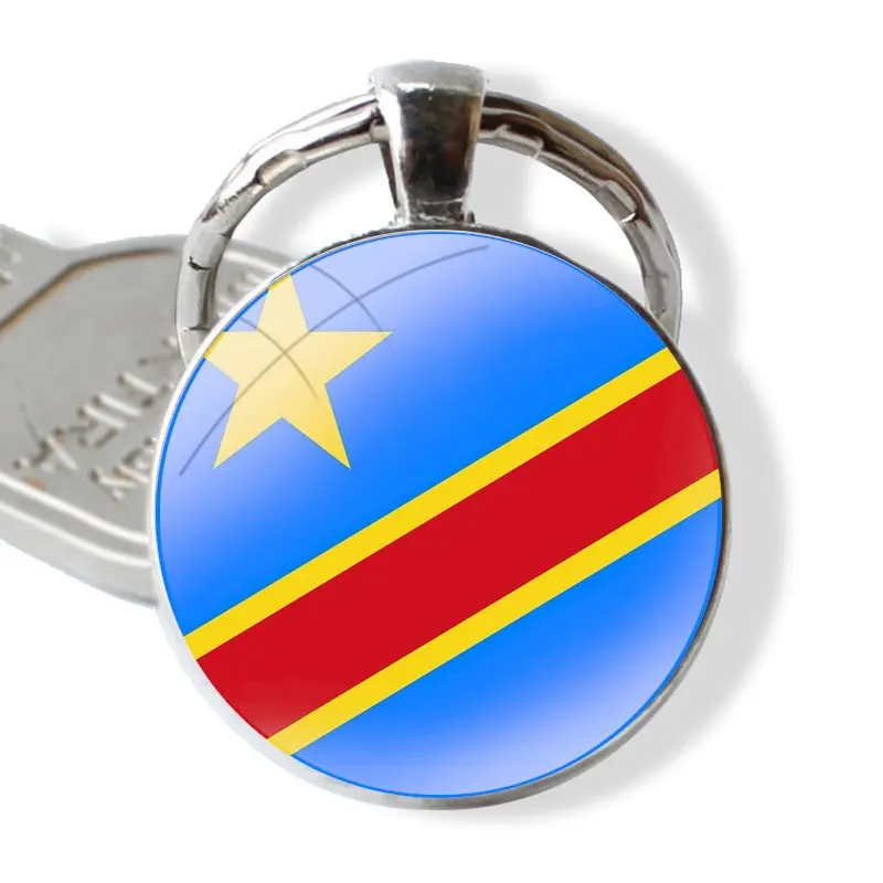 Keychain Handmade Glass Cabochon Key Ring Holder Pendant Key Chains Democratic Republic of Congo Flag