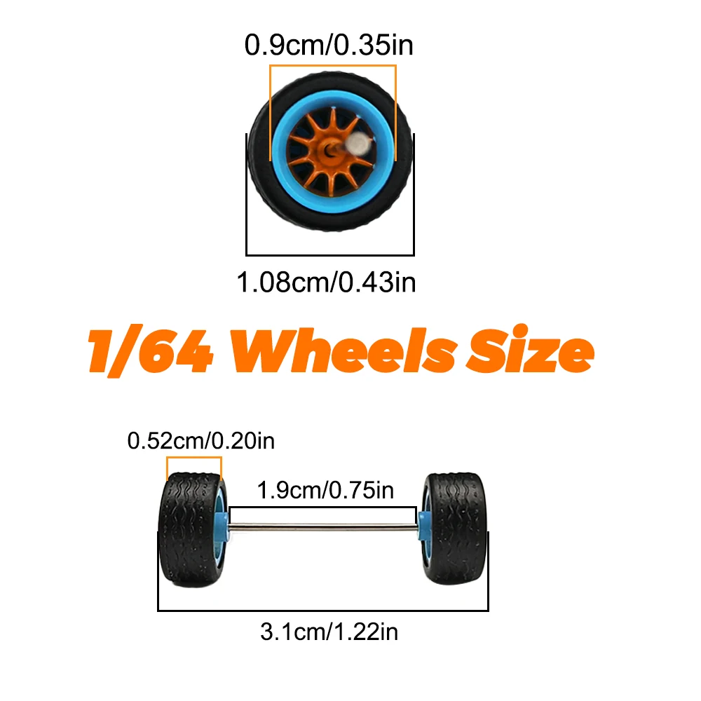 1/64 고무 타이어가 있는 휠 걸프 - 레이싱 장난감용 스케일 모델 자동차 수정 부품 1 세트