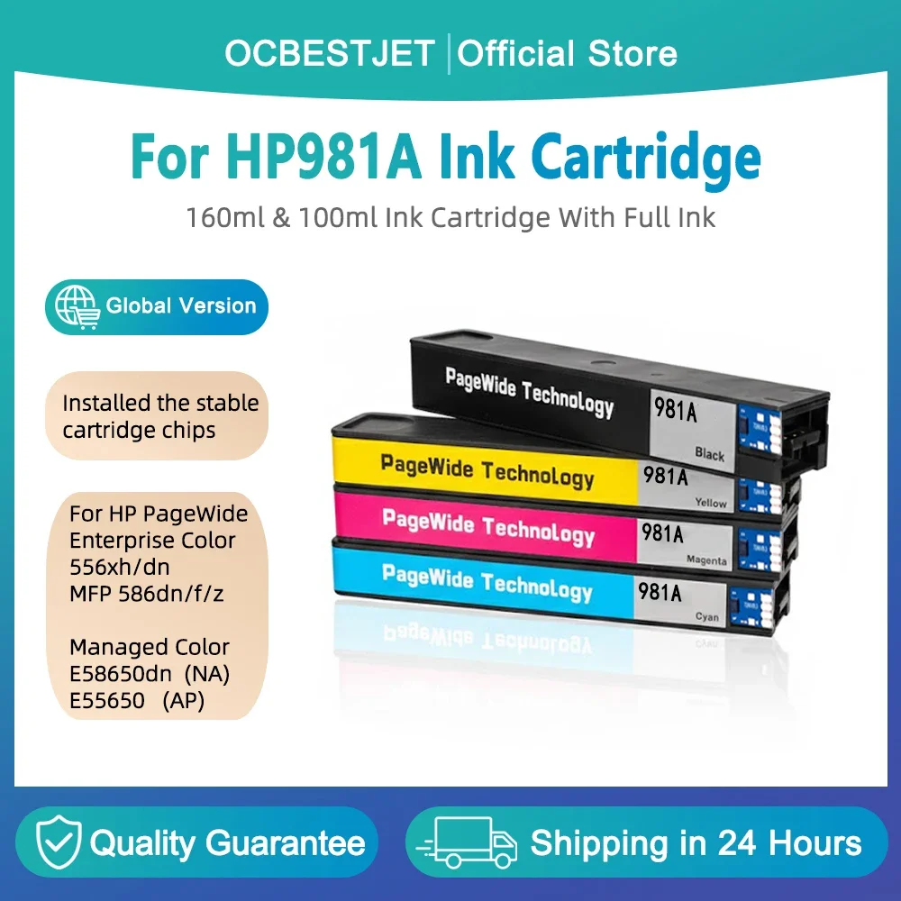 

For Hp 981A 981 Compatible Ink Cartridge for Hp Pagewide Enterprise Color 556Xh/dn 586Dn/f/z Managed Color E58650Dn/mfp E55650