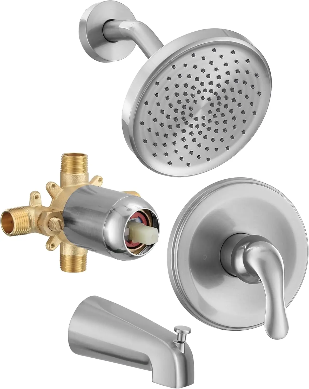 

Tub Shower Faucet Set with Valve, Tub and Shower Faucet Set Complete Brushed Nickel, Single-Handle Tub and Shower Trim Kit