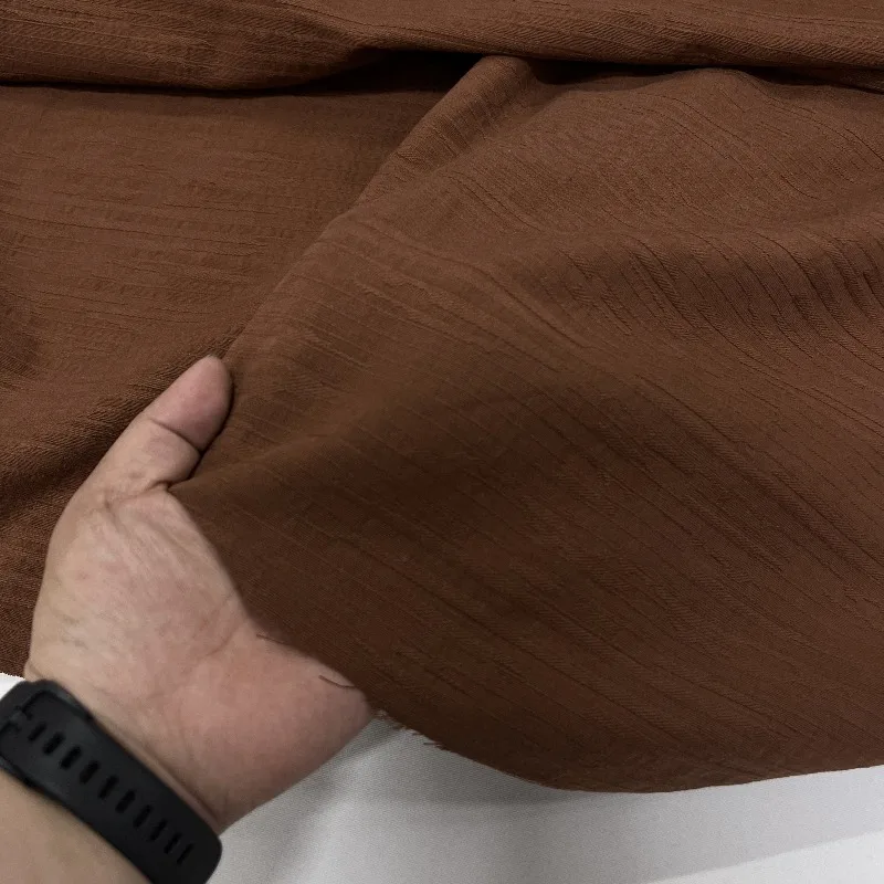 

Breathable Linen Fabric Coffee Brown Geometric Jacquard Stripes Summer Women Dress Shirts Hanfu Robes Pants Sewing Accessories