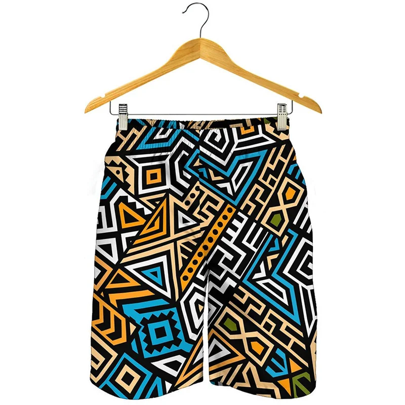 Men Daily Beach Board Shorts Retro Tribal Aztec Geometric Print Drawstring Elastic Waist Lightweight Holiday Surf Short Pants