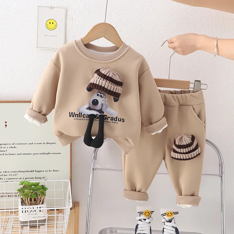 Toddler Boy Christmas Outfit Winter Set 2023 Childrens Cartoon Casual Plush Velvet Sweaters Pants Suits Baby Girl Infant Clothes