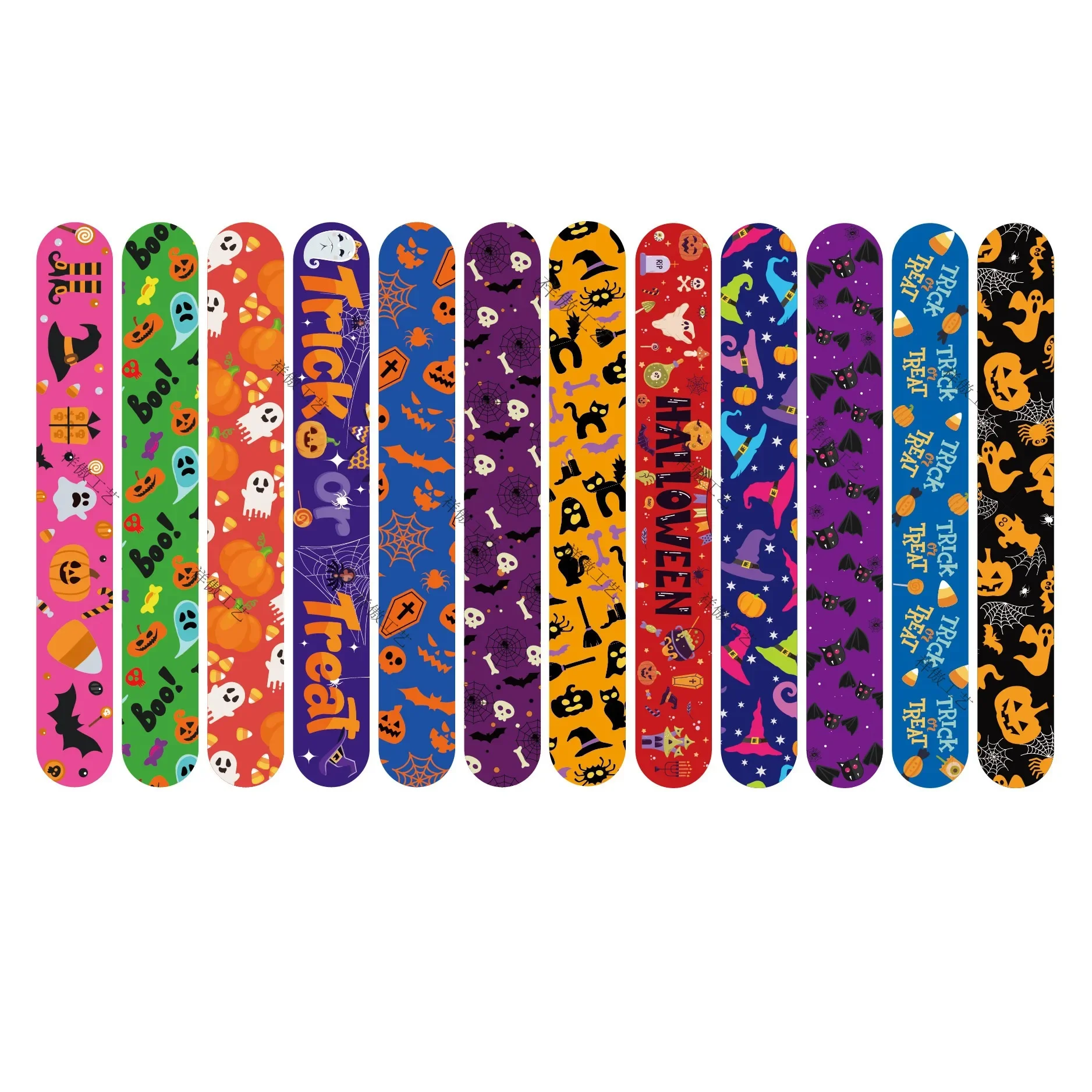 12pcs Cartoon Halloween Slap Bracelets Pumpkin Ghost Spider Horror Bracelets Happy Halloween Day Trick or Treat Funny Bracelets