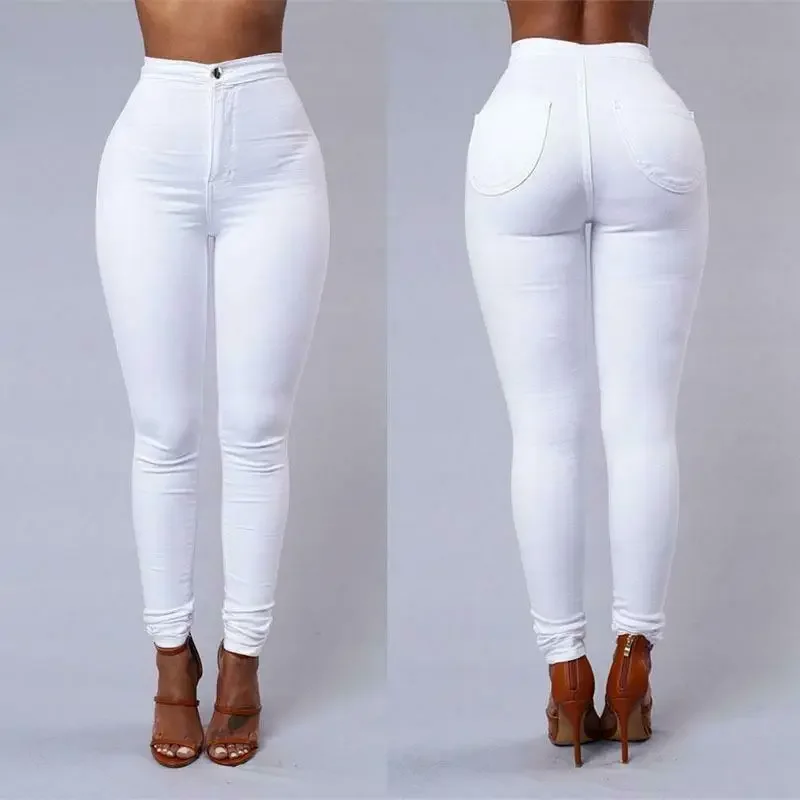 Women Pants Solid Color High Waist Button Slim Professional Trousers White Black Pants Plus Size Formal Female Pencil Pants