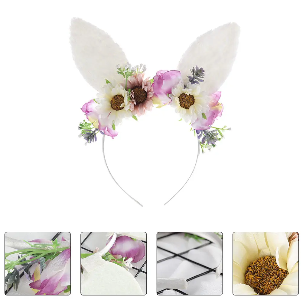 

1Pcs Easter Bunny Ear Headband for Girls Sweet Floral Hair Hoop Festival Costume Accessory Easter Party Supply Photo Prop