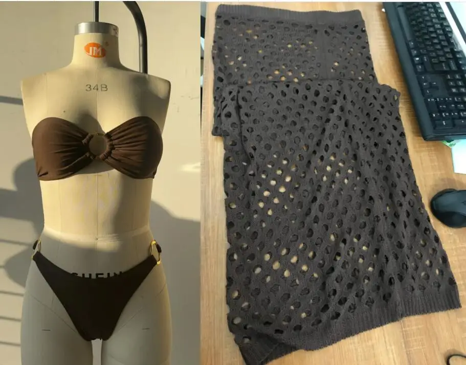 

Melphieer 2025 Lady's custom brown 3 pcs set with crochet knitted skirt