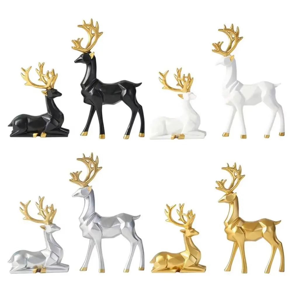 2Pcs Creative Deer Desktop Ornament Sitting/Standing Position Cute Resin Reindeer Sculpture Exquisite Durable Elk Home Decor