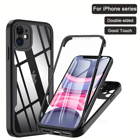 360 Degree Case For iPhone 15 14 13 12 11 Pro Max 14 Plus XS MAX XR Transparent Cover Full Body Rugged Built-in Screen Protector