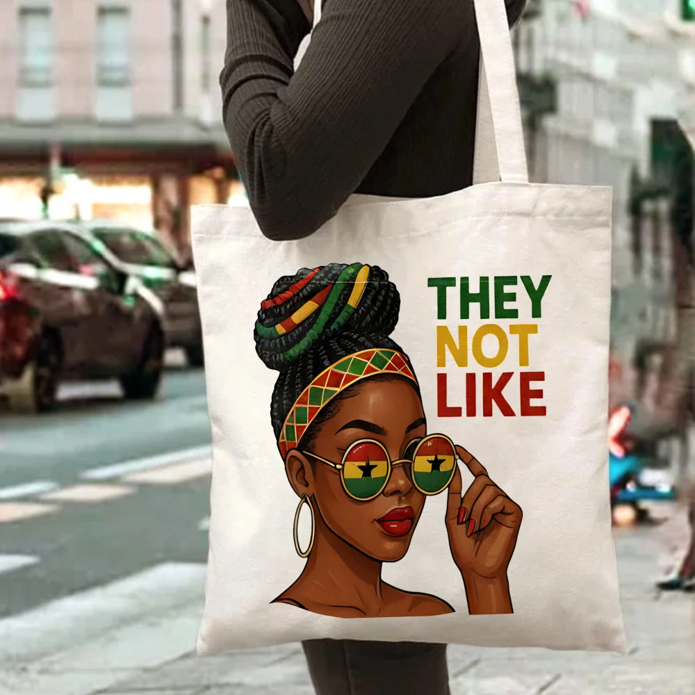 Bolsa de Lona con Estampado de Mujer Africana y Bandera, para Uso Diario, Estilo Urbano, Bolsa de Hombro