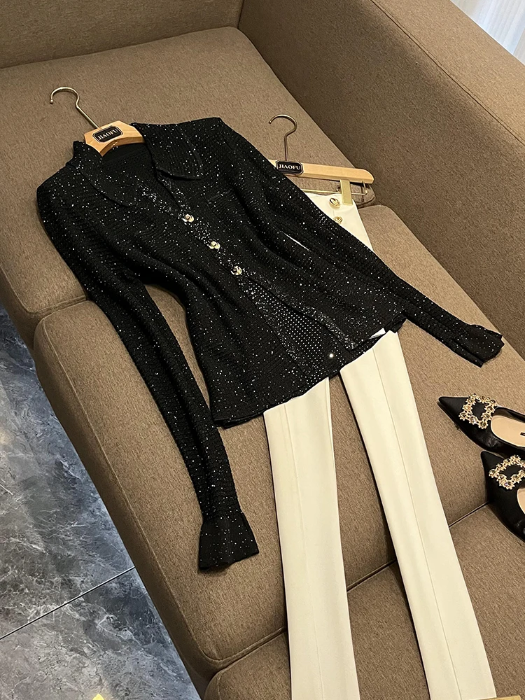 

Классический вязаный кардиган с блестками и воротником-стойкой, свитер Long Sve Winter Faion, женский вязаный топ премиум-класса