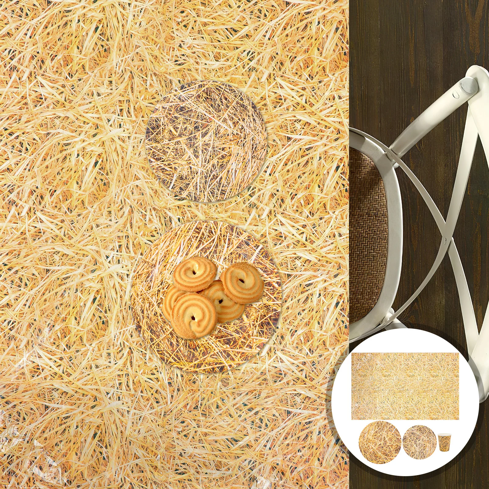 

1Set Western Cowboy Party Supplies Hay Table Cloth Paper Cups Plates Rustic Farm Birthday Decorations Wild West Theme Party