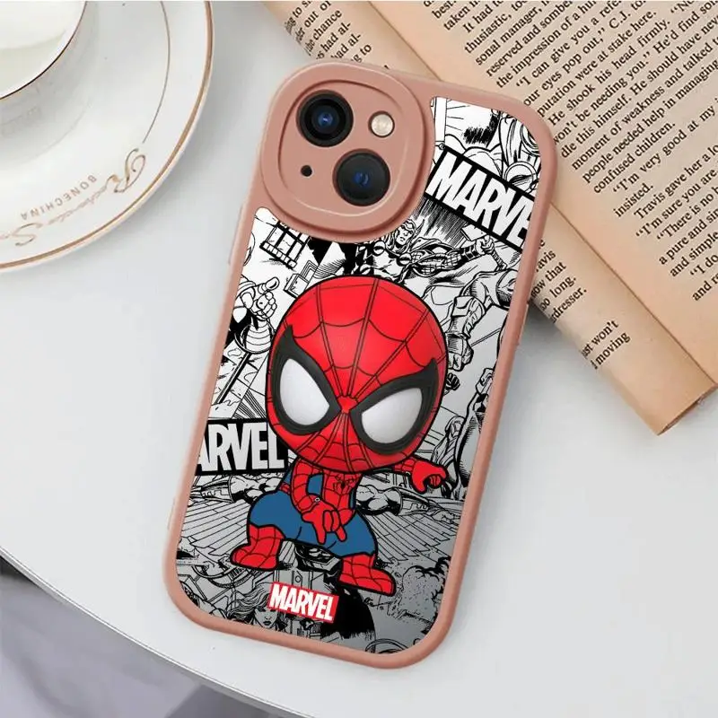 Cartoon Marvel Sqiderman Phone Case for iPhone 15Plus 14 Pro Max X 12 7 8 11 Pro XR SE 13 Mini XS TPU Silicone Capa