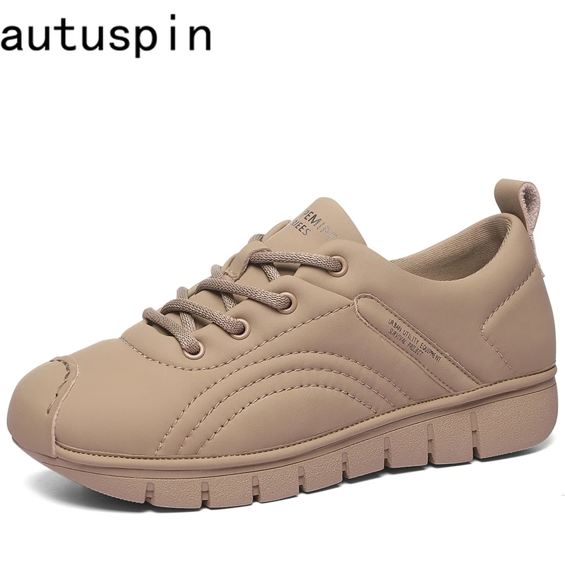 

AUTUSPIN Witner High-top Women Leisure Shoes Outdoor Warm Velvet Fashion Casual Sports Shoes Daily Tide Lace-up Leather Footwear