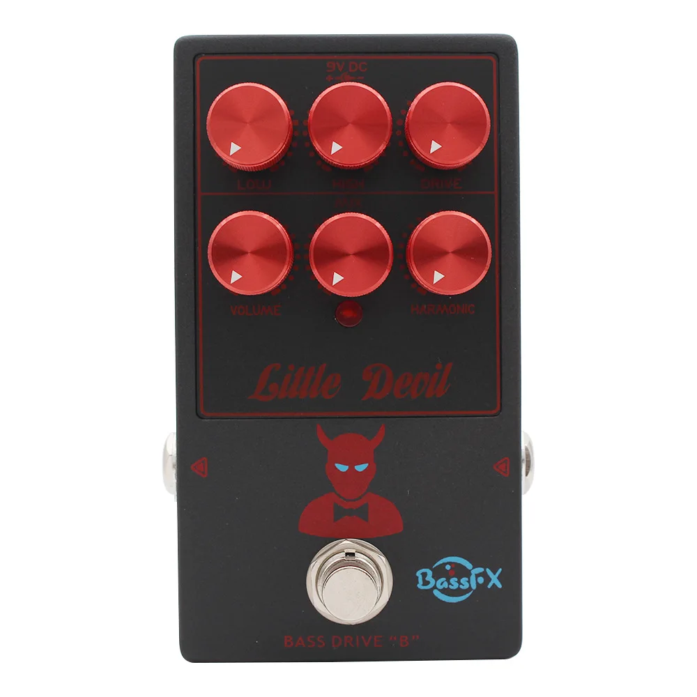 Fanmuzk LITTLE DEVIL Pédale d'amplification pour basse électrique, émulateur d'ampli à tubes, EQ actif 2 bandes, boutons de mixage et d'harmonie, True Bypass pour les concerts