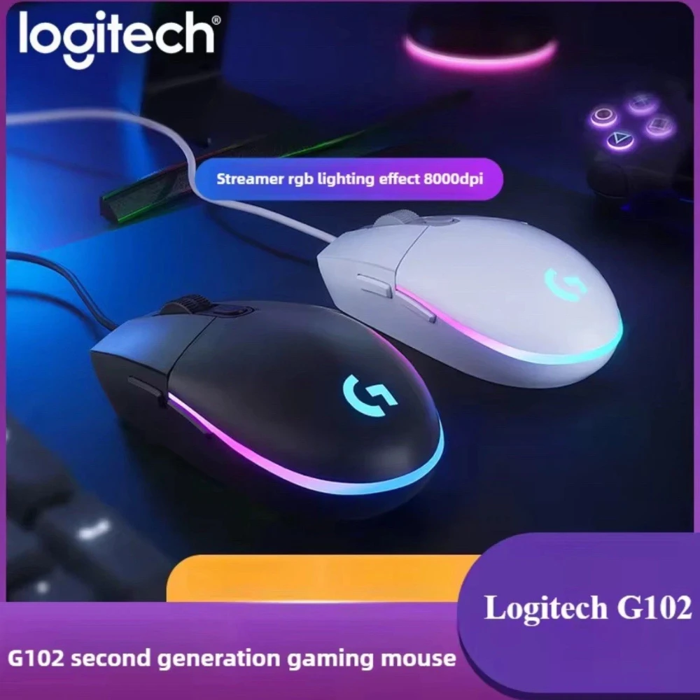 Mouse Logitech G102/G203 RGB untuk Gaming & Kantor 8000 DPI Tombol yang Dapat Diprogram Kompatibel dengan Windows Mac