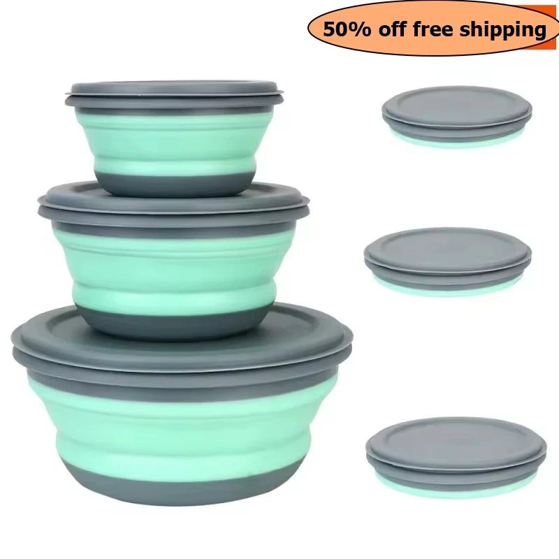 

3 шт./компл. миска для кемпинга, складная силиконовая складная миска, ланч-бокс, салатница, крышка, расширяемая крышка для хранения продуктов, бесплатная доставка
