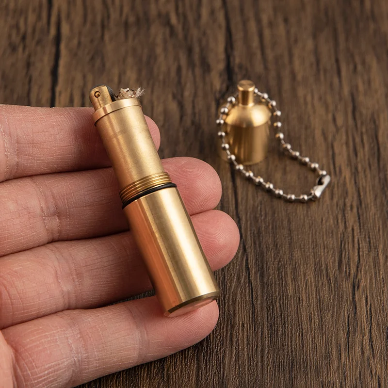 Metal Windproof Peanut Oil Lighter Full Brass Mini Lighter Cute Keychain Creative Cool Lighter Cigarette Accessories Men Gadgets