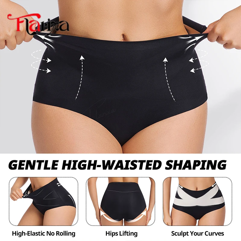 Flarixa Flat Stomach Shaping Panties Cross Body Shaper High Waist Women Tummy Control Briefs Black Hip Lift Shapewear No Show