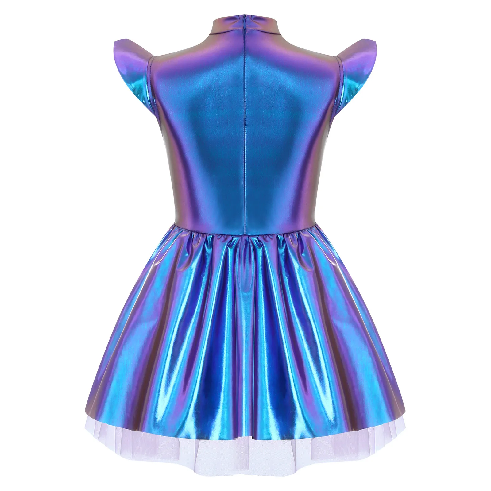 الغريبة الفضاء الخارجي تأثيري حلي للطفل الفتيات هالوين رائد الفضاء روبوت فستان معدني لامع مضيئة كم كشكش توتو فستان