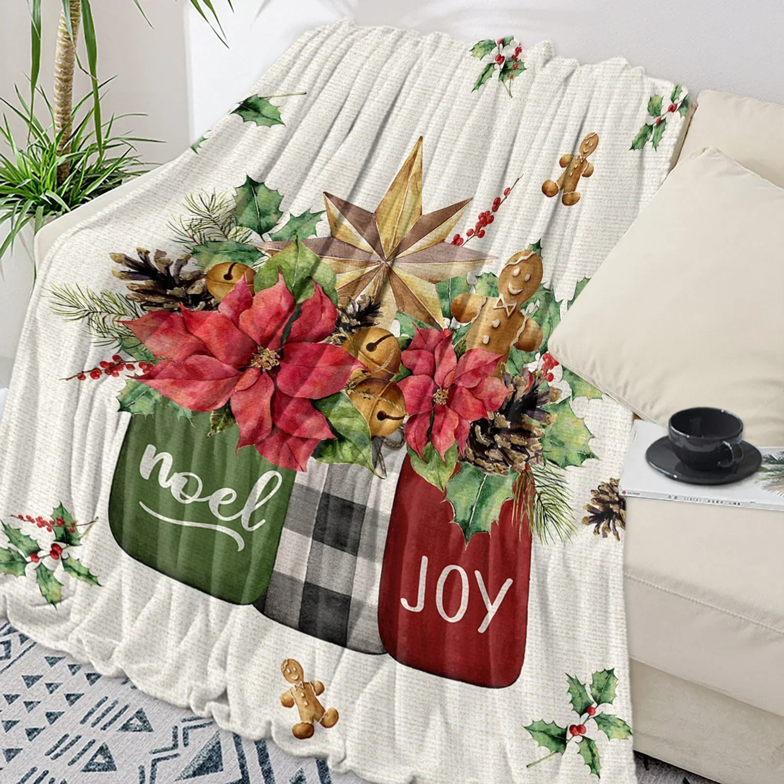 Weihnachten Lebkuchenmann Rosa Überwurfdecke Weihnachtsdecke Weiches Plüsch Warme Sofa Überwurfdecke Urlaubsgeschenke