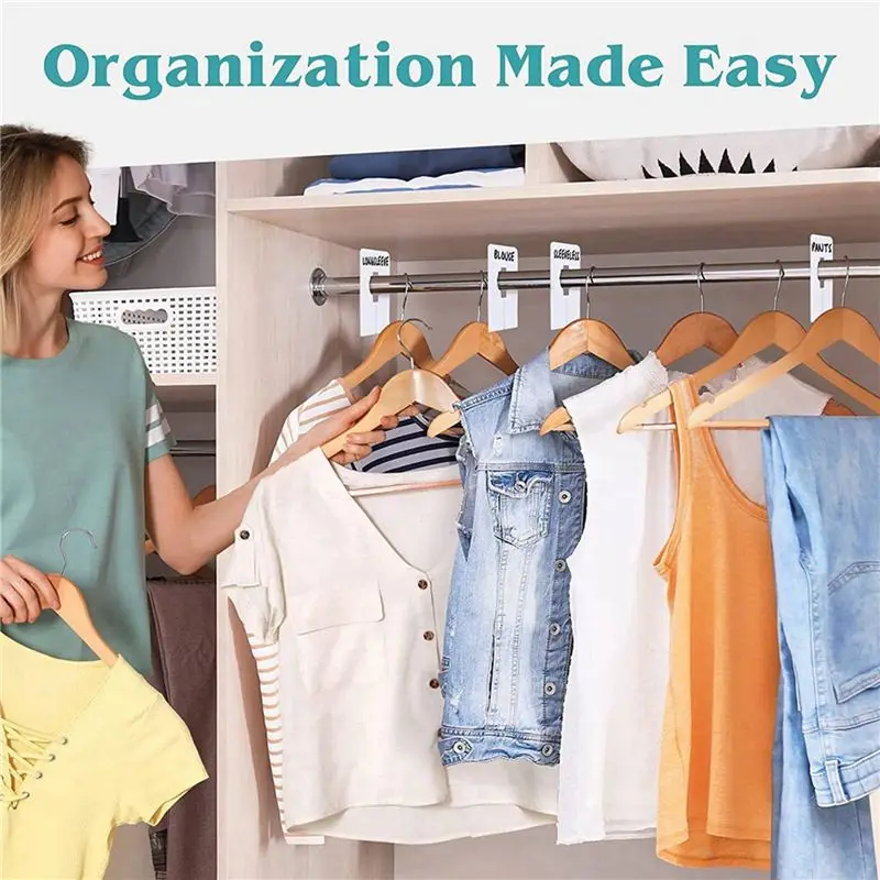 AT63-90 Closet Dividers For Hanging Clothes- Rectangle Clothing Size Dividers,White Closet Divider Set With Marker