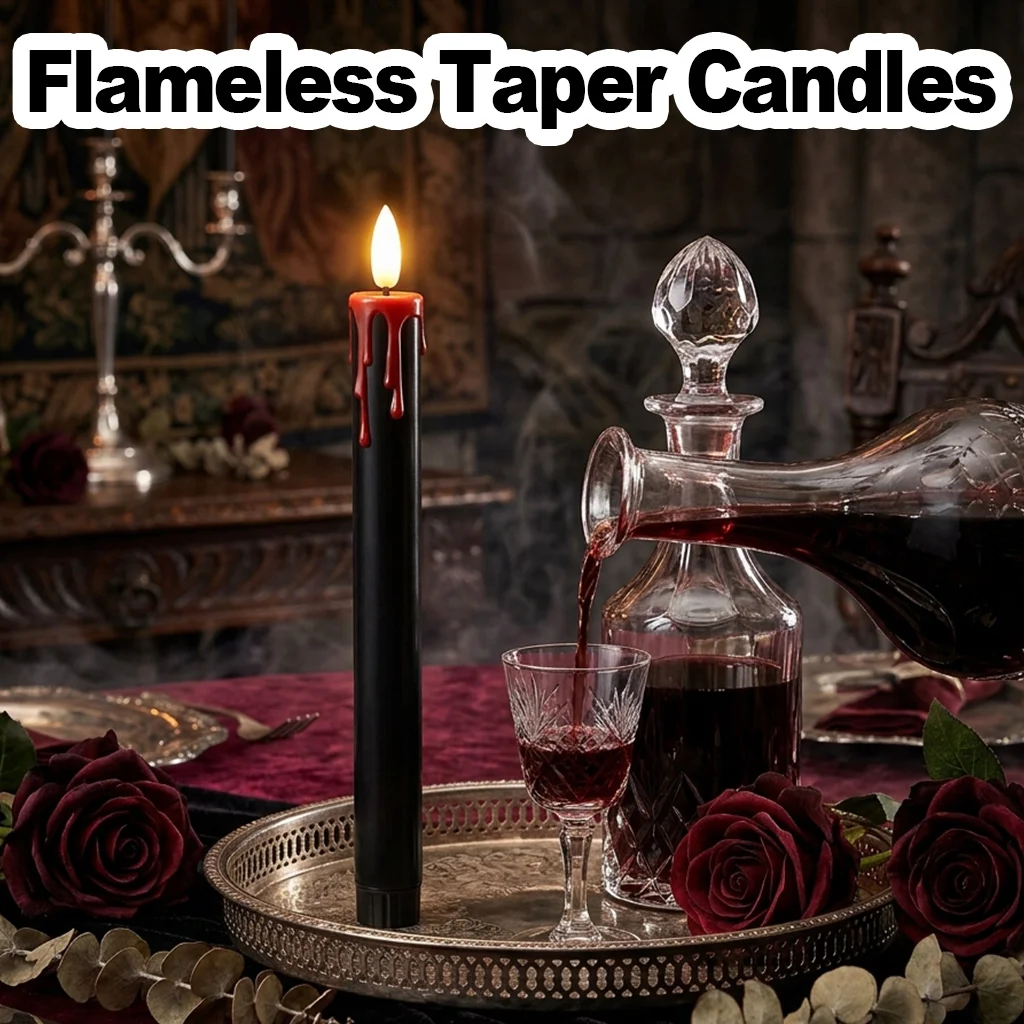 6Pcs Flameless Taper Candles LED Set Battery Operated 3D Flickering Timer Remote Fake Flame Pillar Window Candle Lights Home Art