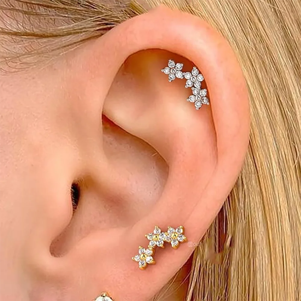 1PC G23 Titanium Star/Bow Drop CZ Internal Thread Labret Piercing Snake Daith Earring Body Piercing Jewelry 16G