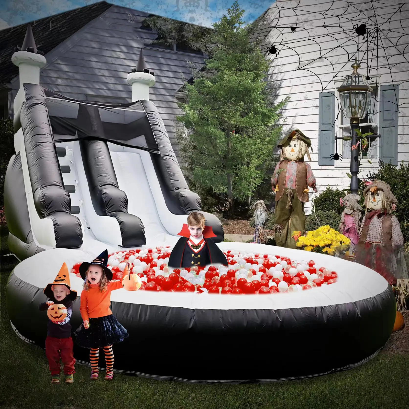 King Inflatable Summer Outdoor Sildes Air Bounce Water amusement Play Equipment Inflatble Water Double Slide Bubble Ball Pit