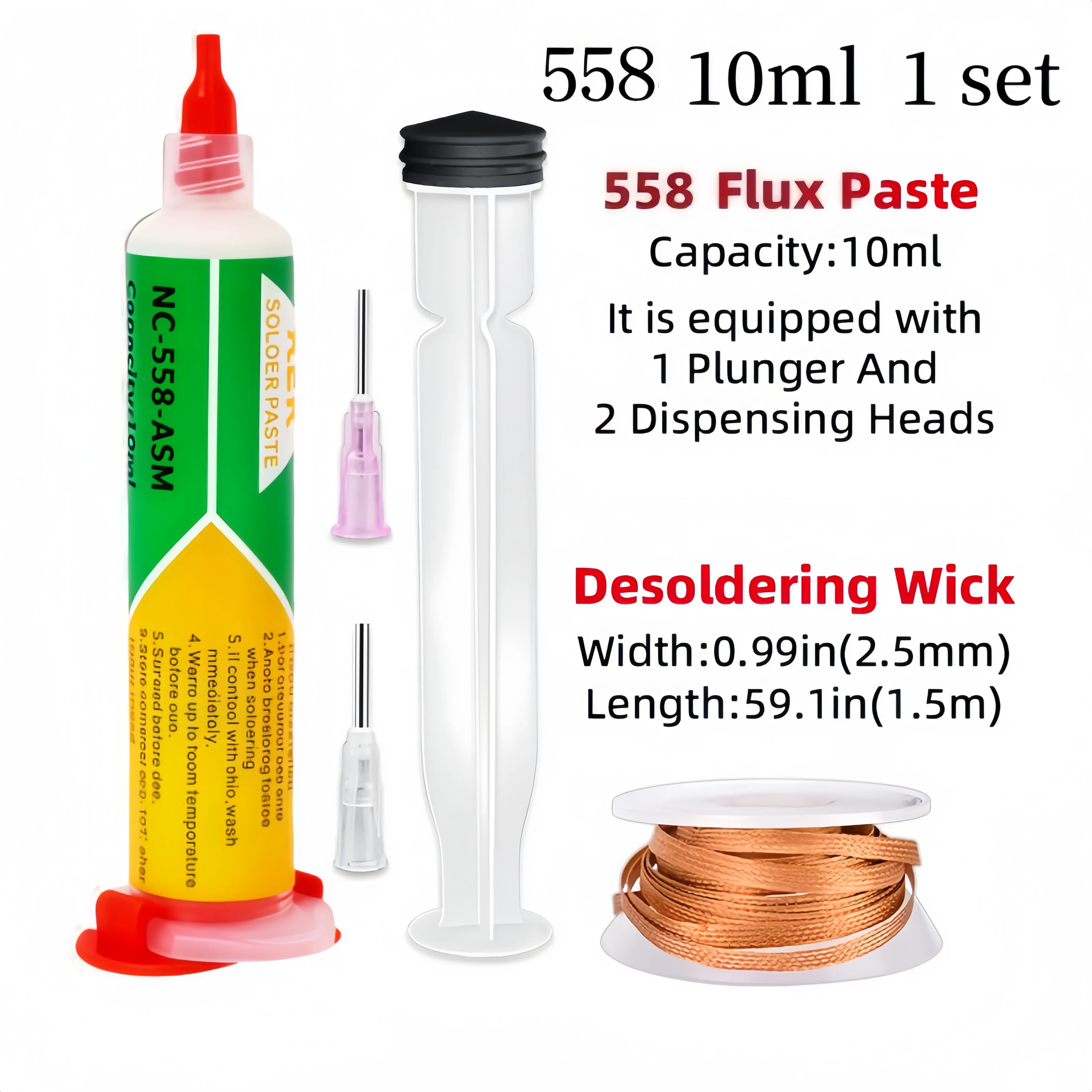 KEK NC‑558‑ASM No‑Clean 10ml BGA Flux Paste Kit with Tin Removal Wire for BGA Reflow PCB SMD Motherboard Repair