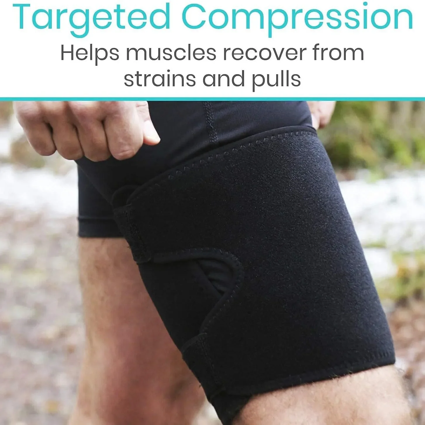 Thigh Wraps Support, Adjustable Compression Thigh Sleeve Hamstring Quad Wrap Upper Leg Brace for Women Men Pulled Groin Muscle