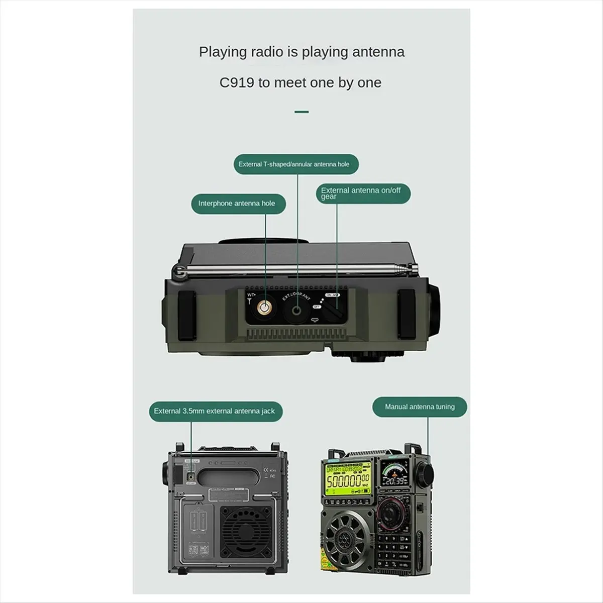 M85K  -C919 AIR FM MW SW Shortwave VHF UHF Multi-Band Radio Portable Aviation Band Radio Receiver,Iron Gray