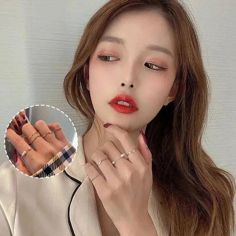 [HS].5Pcs/set Fashion Jewelry Rings Set Metal Hollow Round Opening Women Finger Ring For Girl Lady Party Wedding Gifts