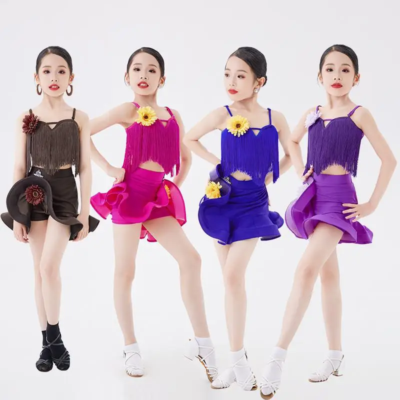 

Popular Latin dance girls' professional dance training clothing childrens Latin dance clothing summer high-end style set