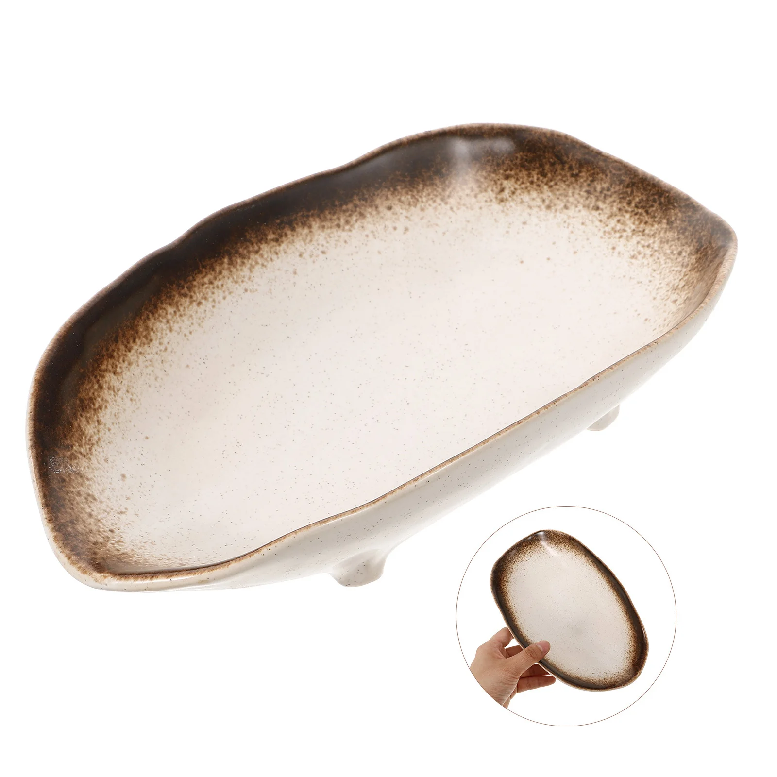 

Ceramic Plate Vintage Style Irregular Fish Design with Four Feet Serving Platter for Dessert Fruit Snack Display Home Kitchen