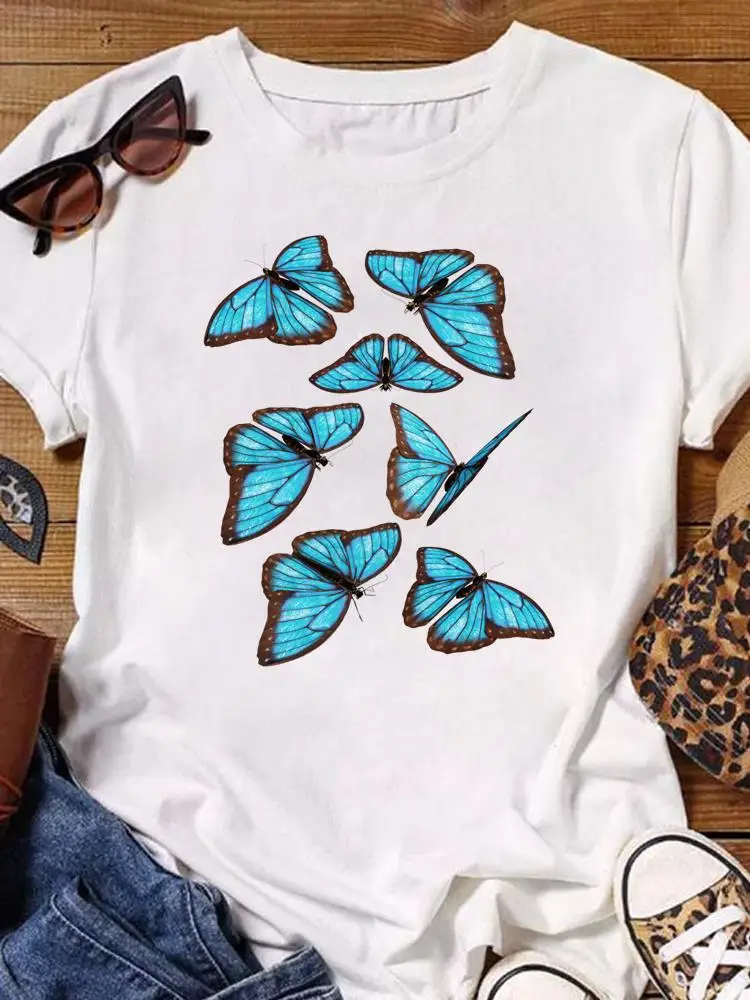 

Fashion Casual Graphic T Shirt Clothing Female Summer Short Sleeve Tee Top Women Print Butterfly Lovely 90s T-shirt