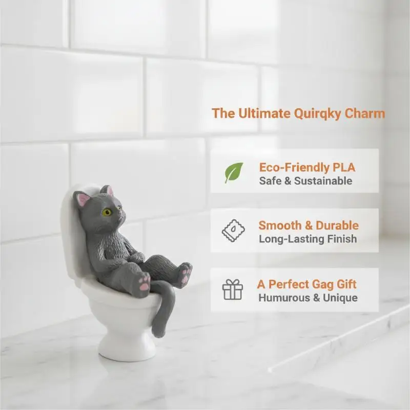 Cute Resin Toilet Cat Figurine Mini Sitting Kitten Statue Funny Ornament for Bathroom Decor Housewarming Gift for Cat Owners