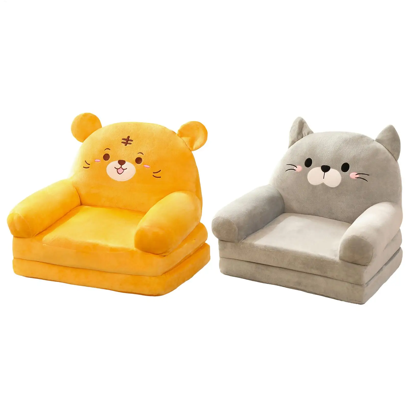 折りたたみ式キッズソファベビーシートチェア-2in1-子供用プラッシュソファラウンジチェア-スポンジ充填-ゲームルームや寝室に最適
