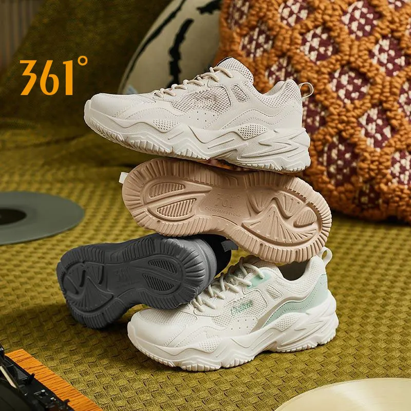 

361 Degrees New Women's Sports Shoes Retro Thick Sole Heightening Leather Breathable Running Casual Female Sneakers 682336777