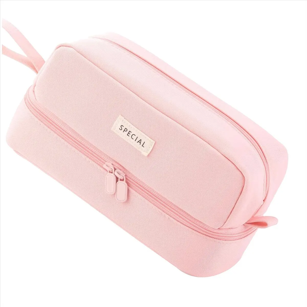 Eco-friendly Big Capacity Large Pencil Case Pen Pouch Bag with 2 Compartments for Girls Boys Teen School Students Adults Pink