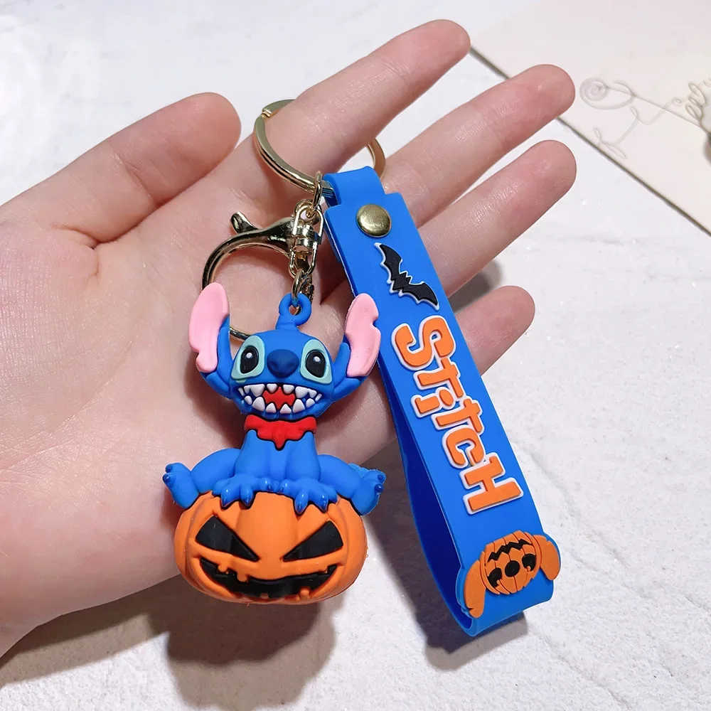 New Halloween Pumpkin Stitch Keychain Disney Doll Creative Car Keychain Student Backpack Pendant Halloween Birthday Gift