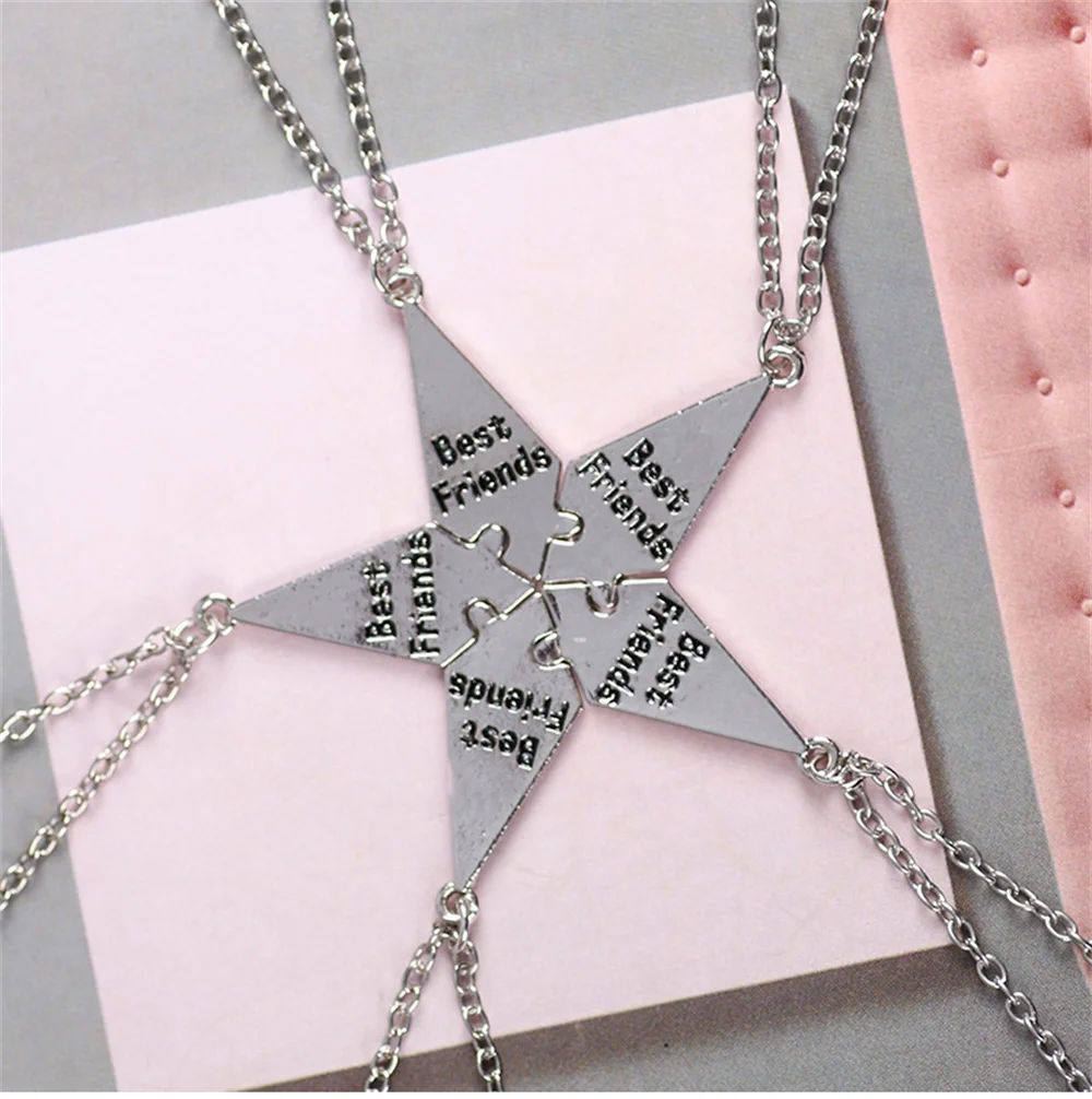 5pcs/Set Best Friend Necklace Creative Pentagram Pendant Alloy Accessories, Friendship Necklace For Men And Women