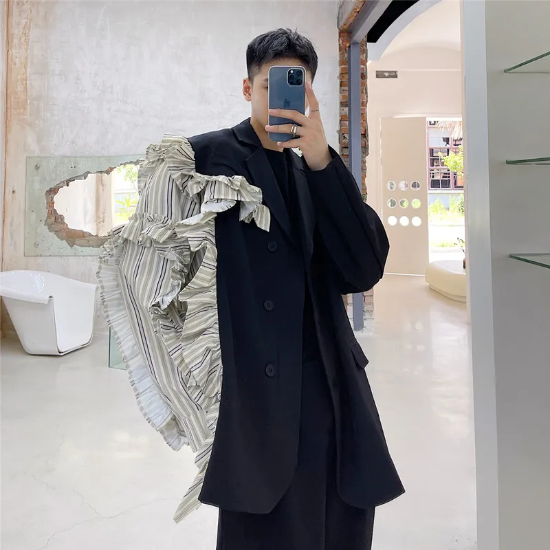 

Spring Autumn Show Asymmetrical Design Men's Suiting Jacket Pure Color Flat Collar Two Buttons Casual Loose Fit No Ironing Ne...