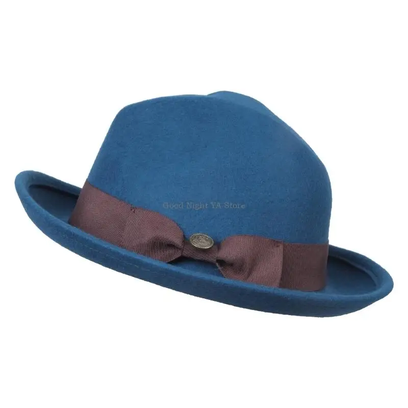 Wool Pork Pie Hat Casual Top Hat Panama Hat Headwear Gift for Father