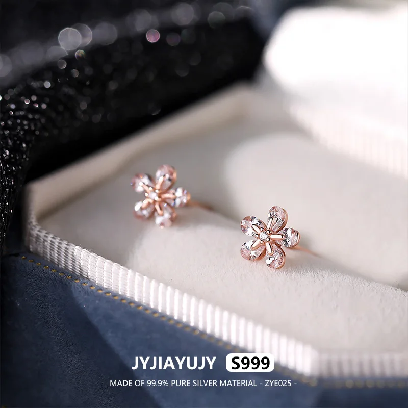 

JYJIAYUJY 100% Pure Silver S999 Earrings 6.5MM Flower White Zircon High Quality Fashion Jewelry Gift Daily Use ZYE025