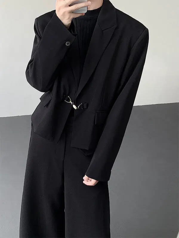 

ort Casual Men's Suit Jaet Korean Sle Commute Faion Metal Bule Trendy Polyester Fiber Long Sve Ultra ort