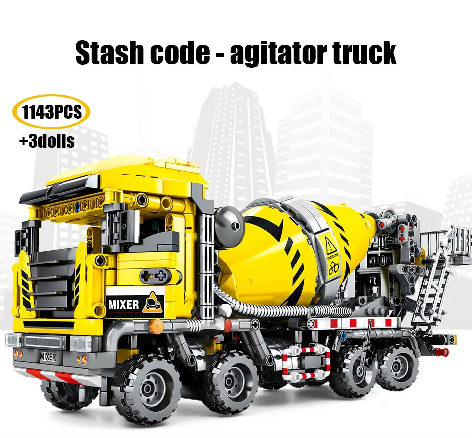 1143Pcs City Concrete Agitating Lorry Building Blocks Technical Construction Engineering Mixer Truck Bricks Toy For Children